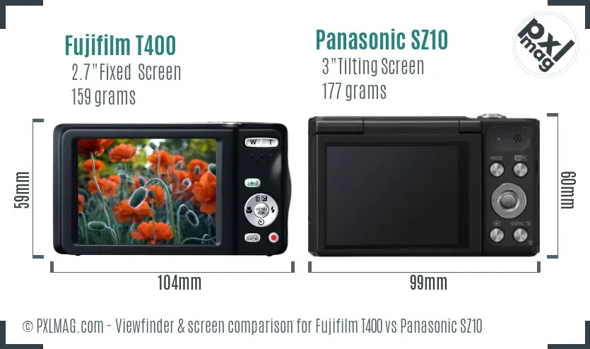 Fujifilm T400 vs Panasonic SZ10 Screen and Viewfinder comparison