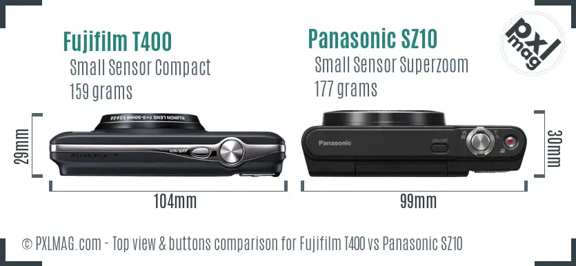 Fujifilm T400 vs Panasonic SZ10 top view buttons comparison