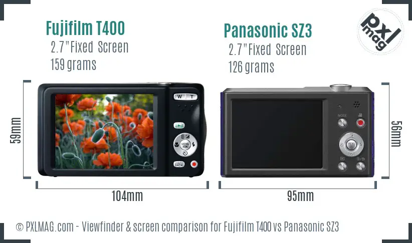 Fujifilm T400 vs Panasonic SZ3 Screen and Viewfinder comparison