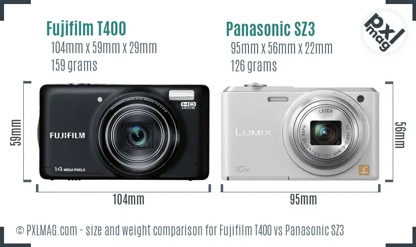 Fujifilm T400 vs Panasonic SZ3 size comparison