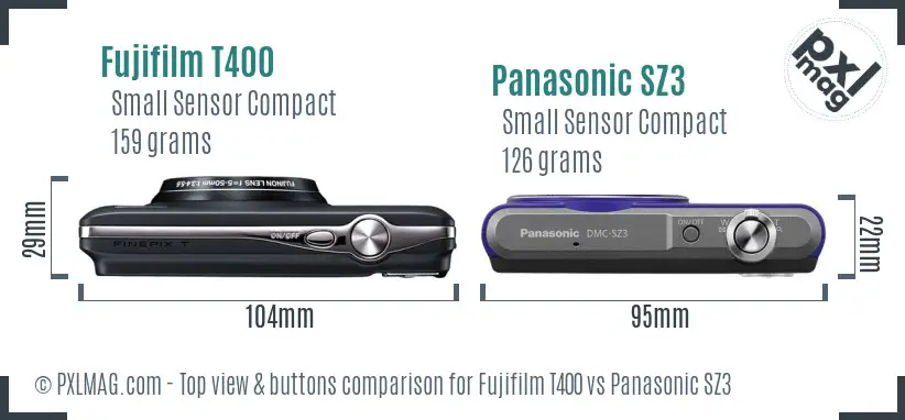 Fujifilm T400 vs Panasonic SZ3 top view buttons comparison