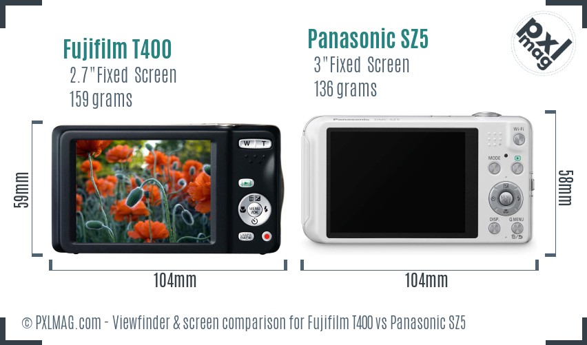 Fujifilm T400 vs Panasonic SZ5 Screen and Viewfinder comparison