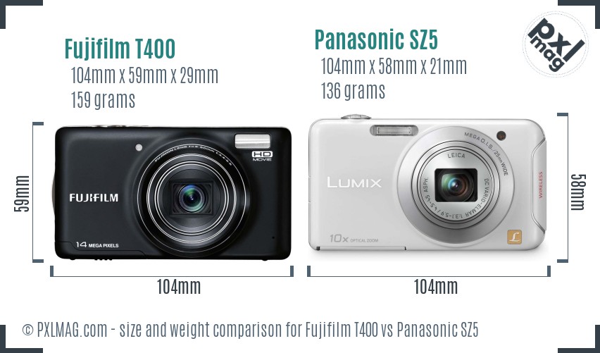 Fujifilm T400 vs Panasonic SZ5 size comparison Fujifilm T400 vs Panasonic SZ5 size comparison