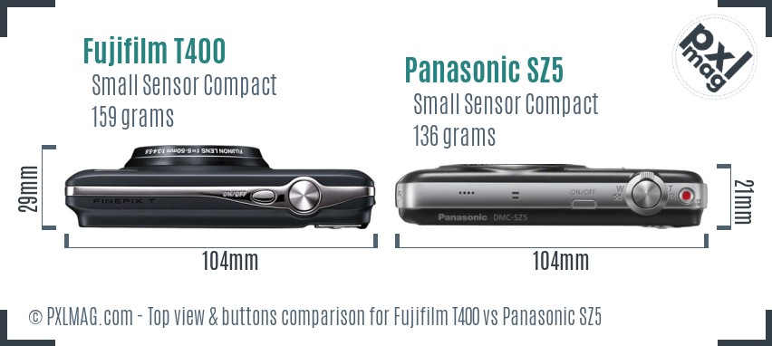 Fujifilm T400 vs Panasonic SZ5 top view buttons comparison