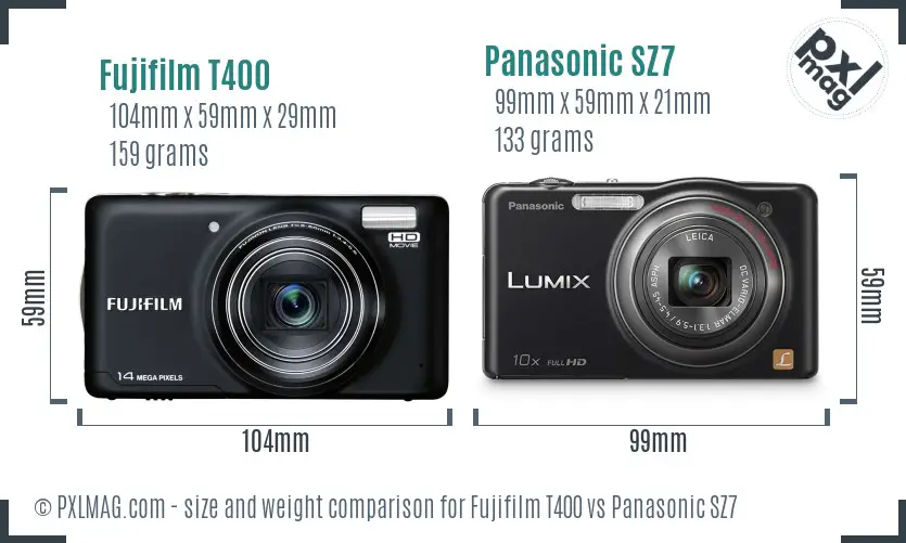 Fujifilm T400 vs Panasonic SZ7 size comparison Fujifilm T400 vs Panasonic SZ7 size comparison