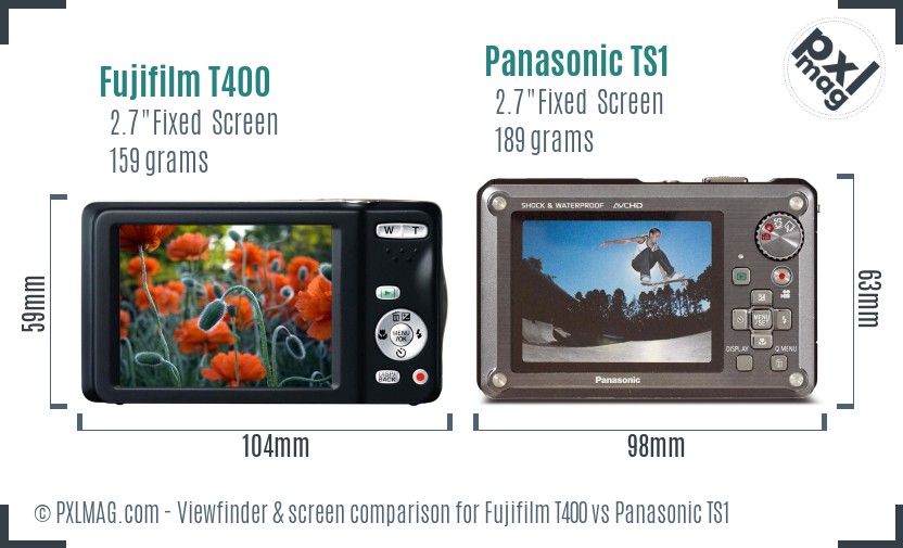 Fujifilm T400 vs Panasonic TS1 Screen and Viewfinder comparison
