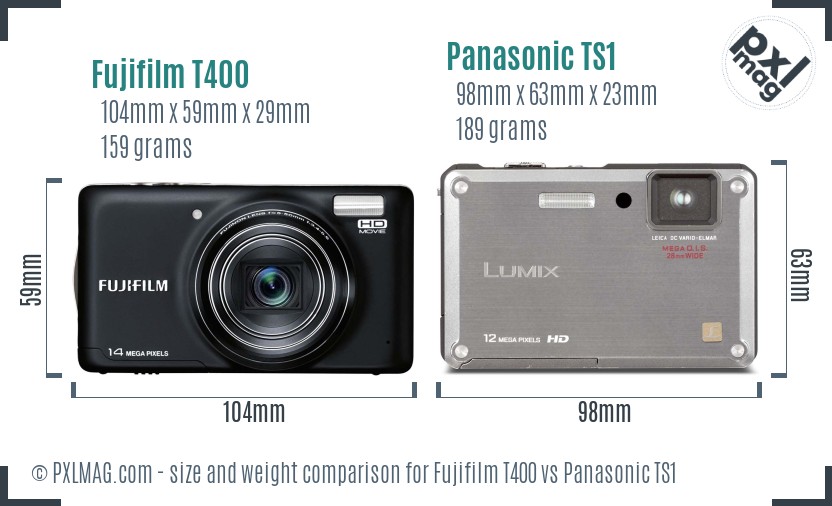 Fujifilm T400 vs Panasonic TS1 size comparison