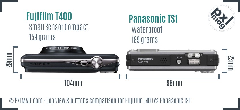 Fujifilm T400 vs Panasonic TS1 top view buttons comparison