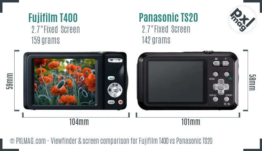 Fujifilm T400 vs Panasonic TS20 Screen and Viewfinder comparison