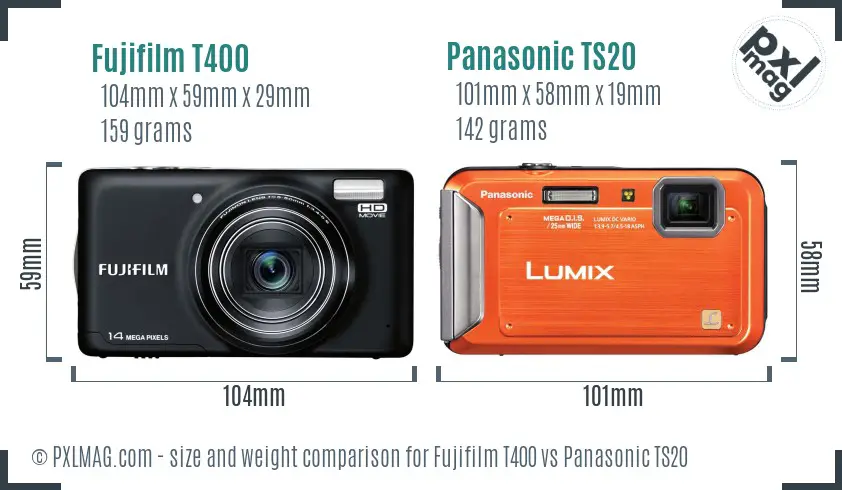 Fujifilm T400 vs Panasonic TS20 size comparison