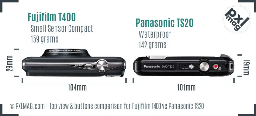 Fujifilm T400 vs Panasonic TS20 top view buttons comparison