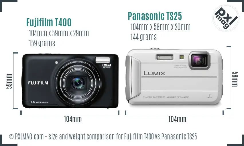 Fujifilm T400 vs Panasonic TS25 size comparison