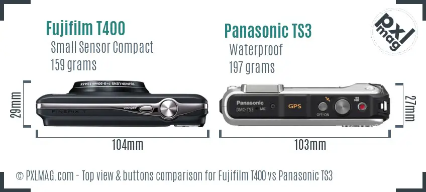 Fujifilm T400 vs Panasonic TS3 top view buttons comparison