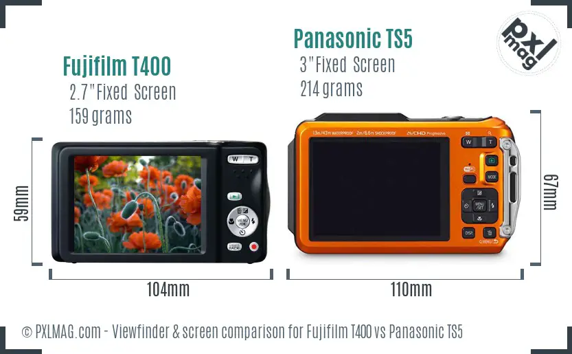 Fujifilm T400 vs Panasonic TS5 Screen and Viewfinder comparison