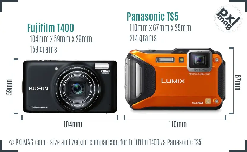 Fujifilm T400 vs Panasonic TS5 size comparison