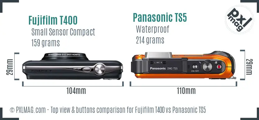 Fujifilm T400 vs Panasonic TS5 top view buttons comparison