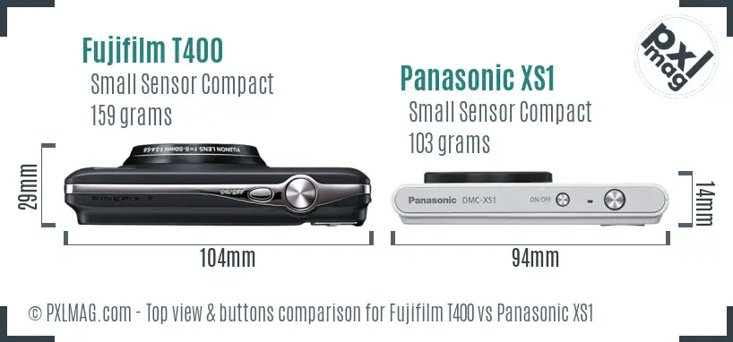 Fujifilm T400 vs Panasonic XS1 top view buttons comparison Fujifilm T400 vs Panasonic XS1 top view buttons comparison