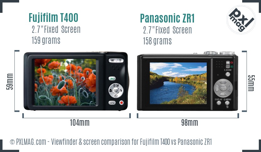 Fujifilm T400 vs Panasonic ZR1 Screen and Viewfinder comparison