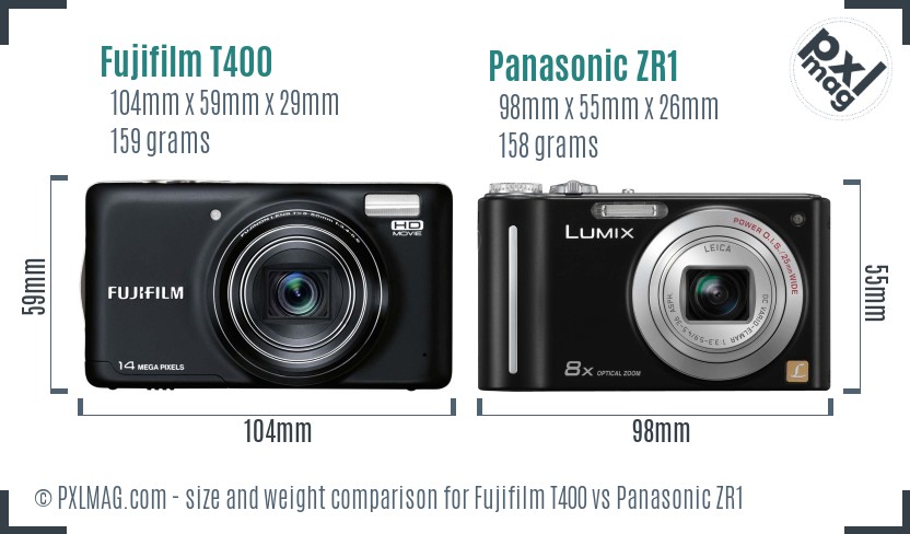 Fujifilm T400 vs Panasonic ZR1 size comparison Fujifilm T400 vs Panasonic ZR1 size comparison