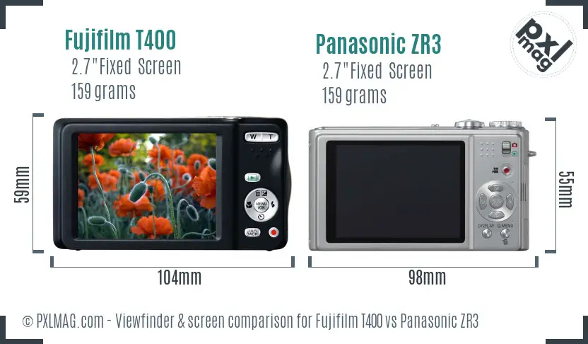 Fujifilm T400 vs Panasonic ZR3 Screen and Viewfinder comparison