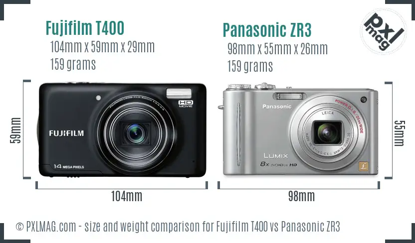 Fujifilm T400 vs Panasonic ZR3 size comparison