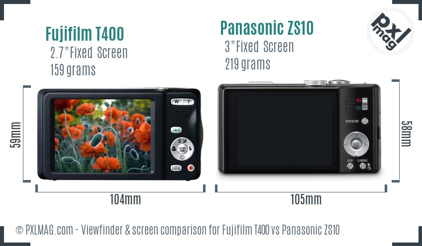 Fujifilm T400 vs Panasonic ZS10 Screen and Viewfinder comparison