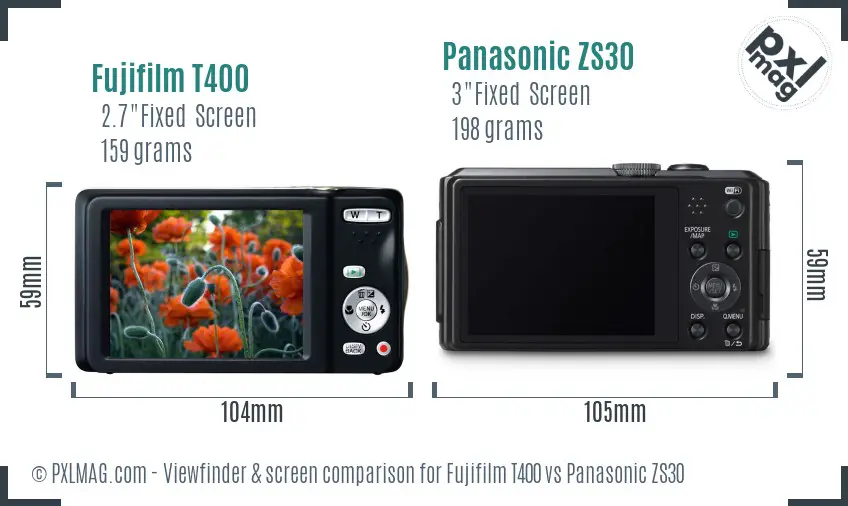 Fujifilm T400 vs Panasonic ZS30 Screen and Viewfinder comparison