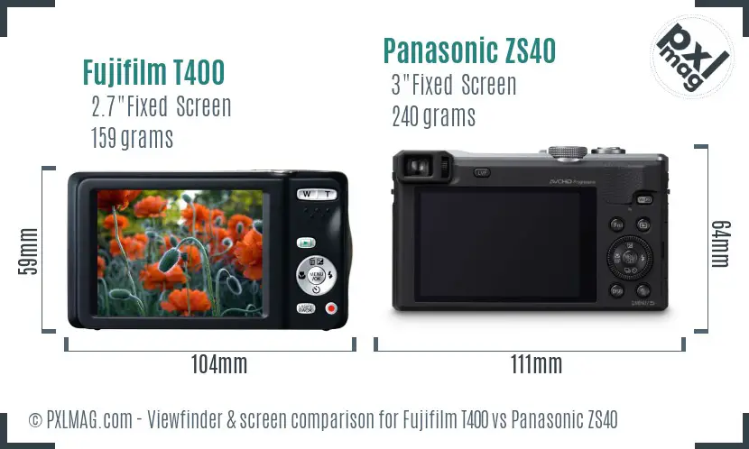 Fujifilm T400 vs Panasonic ZS40 Screen and Viewfinder comparison Fujifilm T400 vs Panasonic ZS40 Screen and Viewfinder comparison