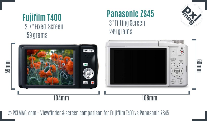 Fujifilm T400 vs Panasonic ZS45 Screen and Viewfinder comparison