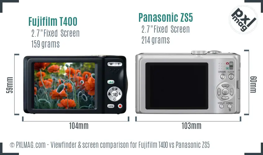 Fujifilm T400 vs Panasonic ZS5 Screen and Viewfinder comparison Fujifilm T400 vs Panasonic ZS5 Screen and Viewfinder comparison
