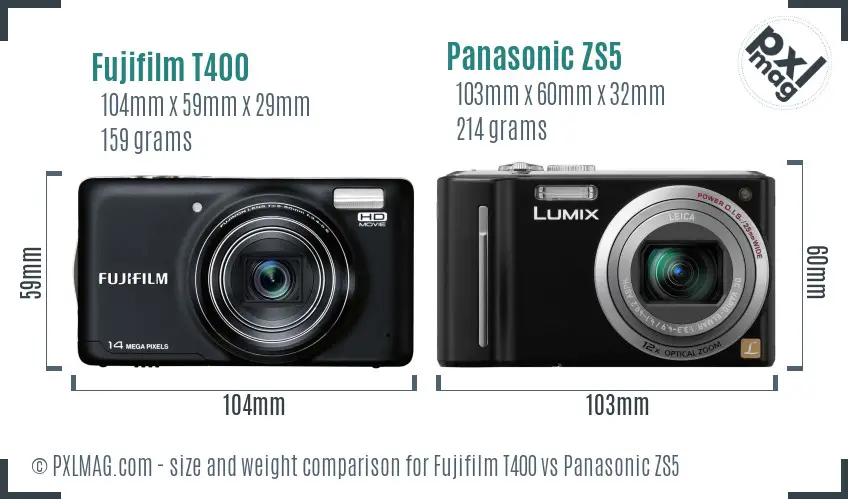 Fujifilm T400 vs Panasonic ZS5 size comparison Fujifilm T400 vs Panasonic ZS5 size comparison