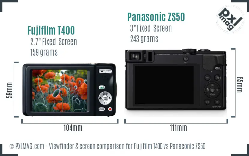 Fujifilm T400 vs Panasonic ZS50 Screen and Viewfinder comparison