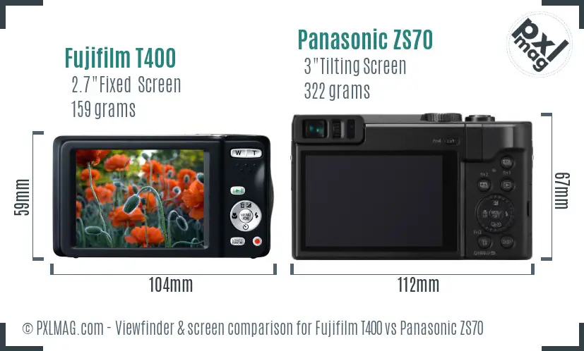 Fujifilm T400 vs Panasonic ZS70 Screen and Viewfinder comparison