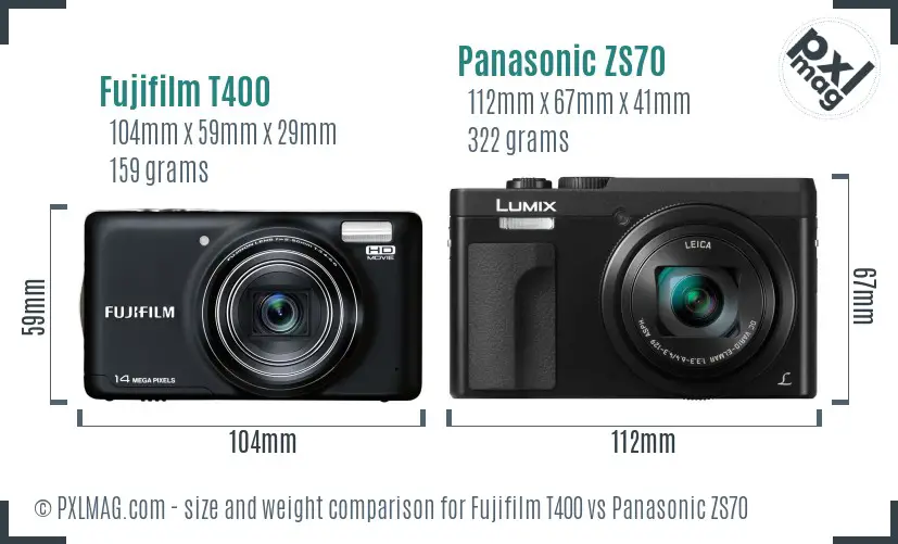 Fujifilm T400 vs Panasonic ZS70 size comparison