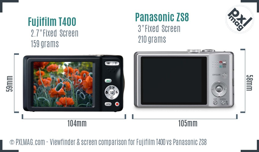 Fujifilm T400 vs Panasonic ZS8 Screen and Viewfinder comparison