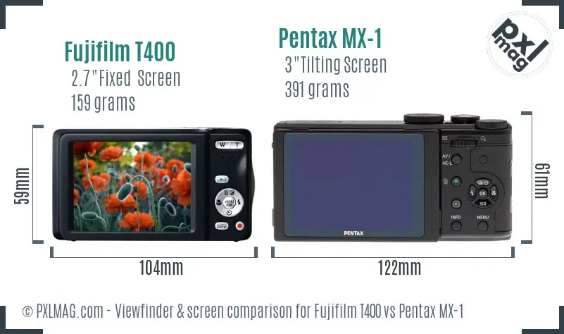 Fujifilm T400 vs Pentax MX-1 Screen and Viewfinder comparison