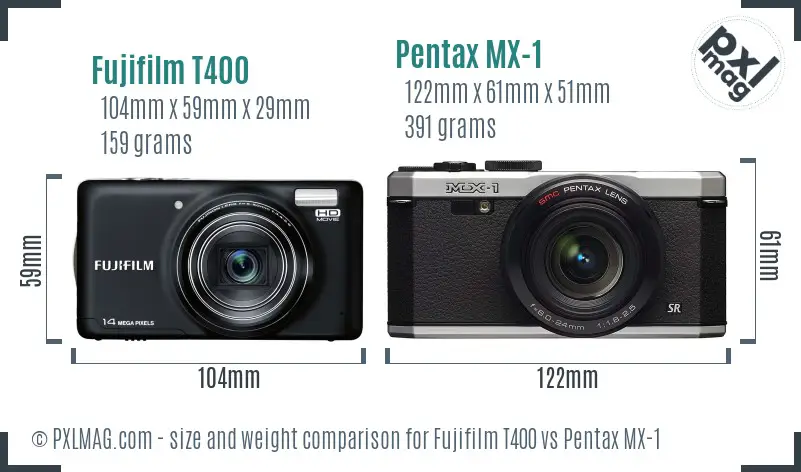 Fujifilm T400 vs Pentax MX-1 size comparison