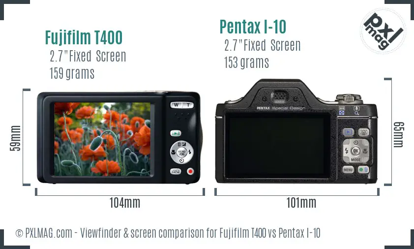 Fujifilm T400 vs Pentax I-10 Screen and Viewfinder comparison