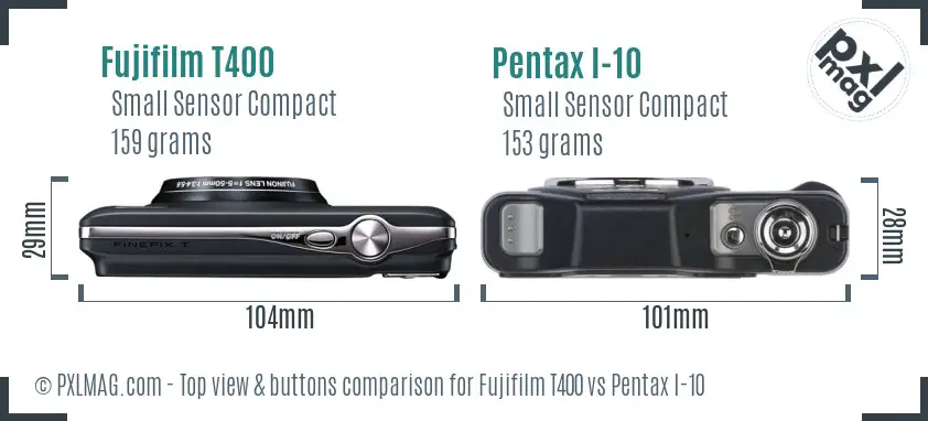 Fujifilm T400 vs Pentax I-10 top view buttons comparison