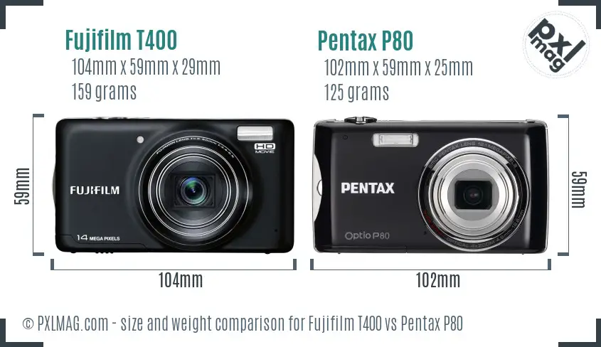 Fujifilm T400 vs Pentax P80 size comparison