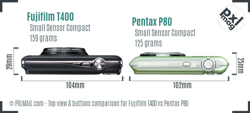 Fujifilm T400 vs Pentax P80 top view buttons comparison