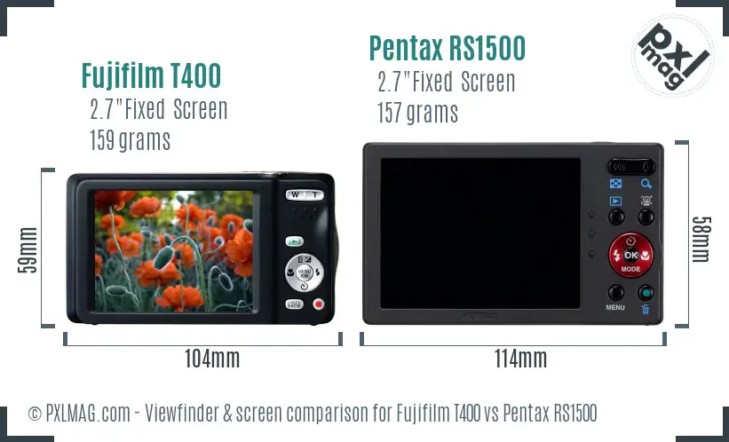 Fujifilm T400 vs Pentax RS1500 Screen and Viewfinder comparison