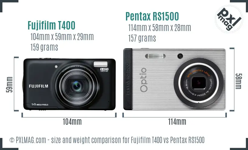 Fujifilm T400 vs Pentax RS1500 size comparison