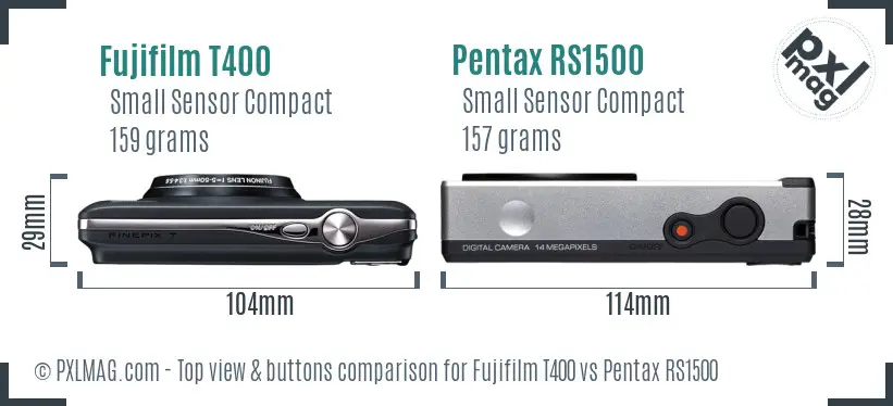 Fujifilm T400 vs Pentax RS1500 top view buttons comparison
