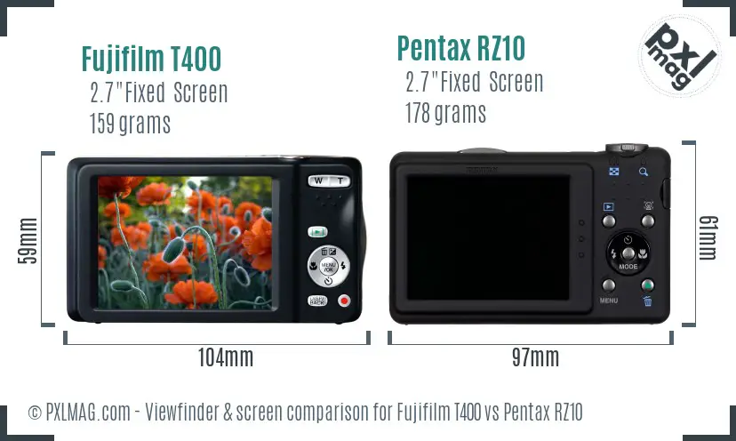 Fujifilm T400 vs Pentax RZ10 Screen and Viewfinder comparison Fujifilm T400 vs Pentax RZ10 Screen and Viewfinder comparison