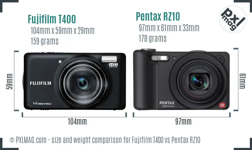 Fujifilm T400 vs Pentax RZ10 size comparison Fujifilm T400 vs Pentax RZ10 size comparison