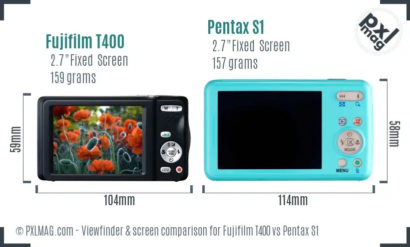 Fujifilm T400 vs Pentax S1 Screen and Viewfinder comparison Fujifilm T400 vs Pentax S1 Screen and Viewfinder comparison