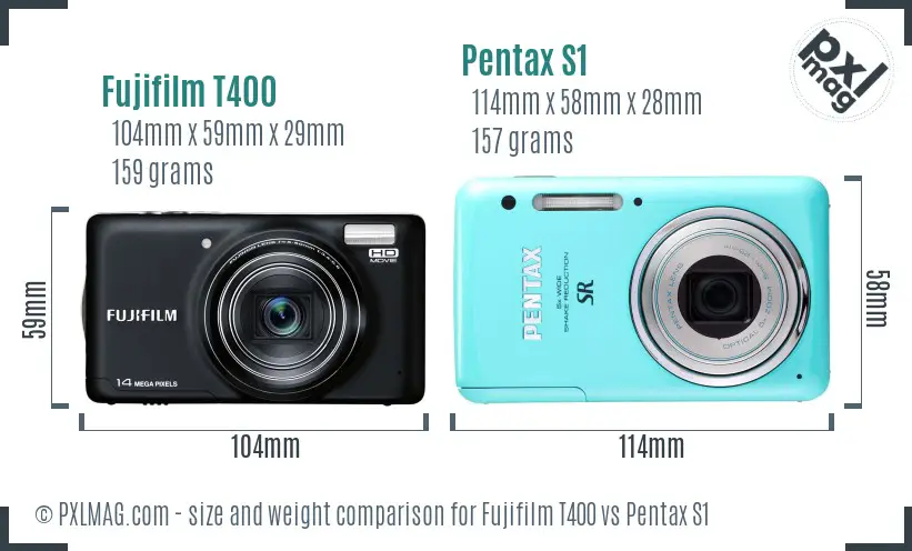 Fujifilm T400 vs Pentax S1 size comparison Fujifilm T400 vs Pentax S1 size comparison