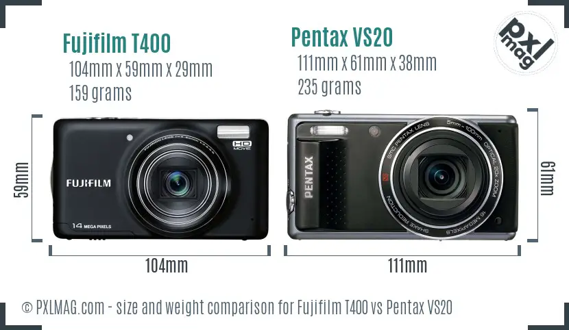 Fujifilm T400 vs Pentax VS20 size comparison