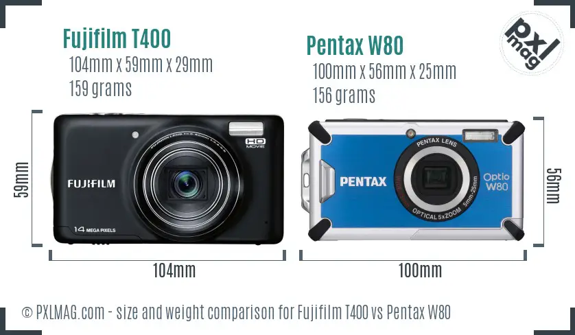 Fujifilm T400 vs Pentax W80 size comparison